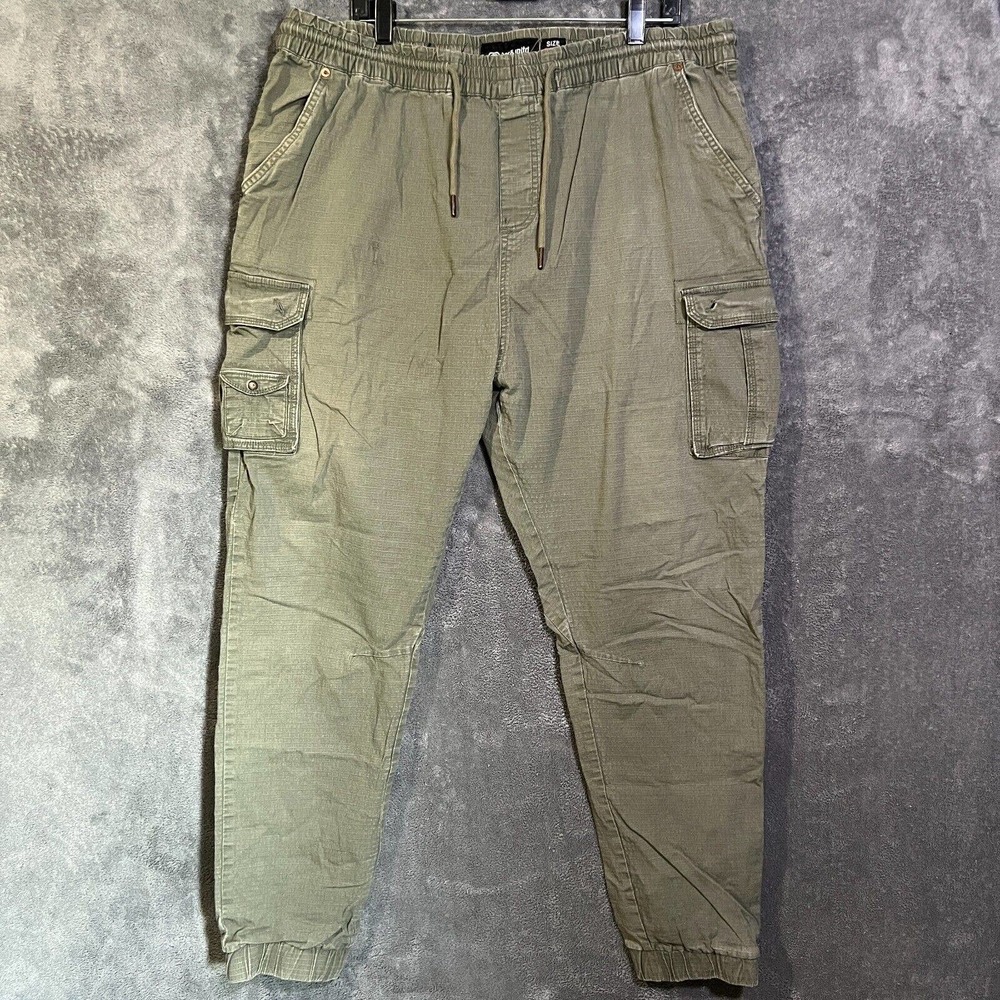 Ecko Unltd Pants Mens 38 Green Jogger Canvas Cargo Utility Drawstring Elastic